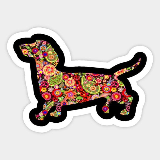 Dachshund Girl-Funny Dachshund Hippie Dog Lovers Sticker by Drakes